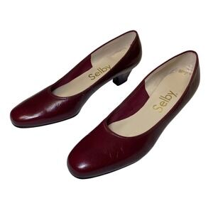 Selby Vintage Burgundy Leather Low Heel Pumps Women's Size 9 D Wide USA